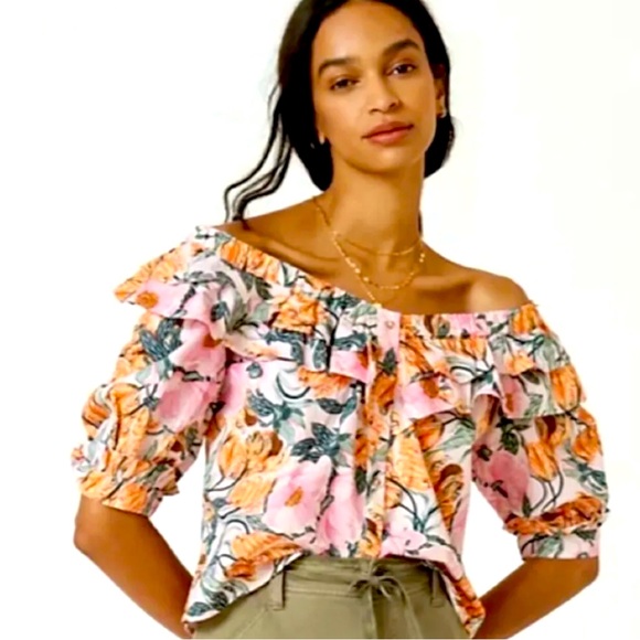 Anthropologie Tops - Anthropologie X Cecilia Pettersson Pink Tropical Floral Off Shoulder Top 3X